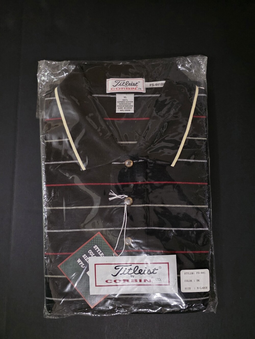 NWT VTG Titleist By Corbin Mens Black Striped Golf Polo Size XL